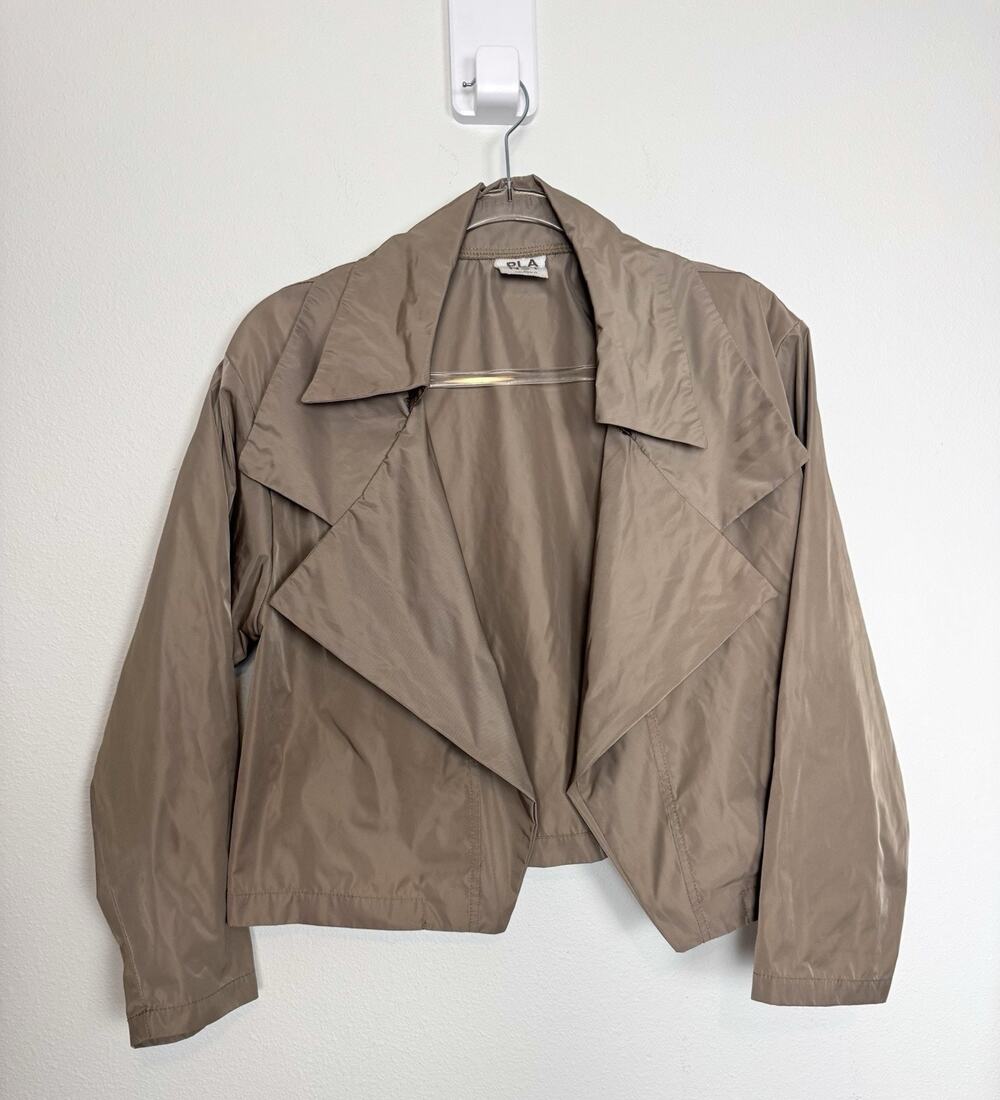 PLANET by Lauren G Jacket Triple Collar Cropped Tan Brown One Size Nylon OSFA